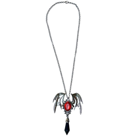 Witchy Gothic Bat Necklace Vampire Red Crystal Pendant Halloween Cosplay - Picture 3 of 10